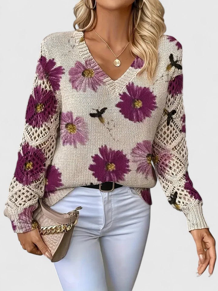 Aurélie | Pull élégant et stylé avec magnifique motif de fleurs
