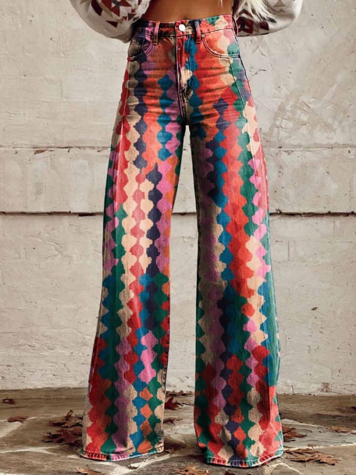 Isla | Pantalon Palazzo Vintage Style Arc-en-ciel pour un look élégant