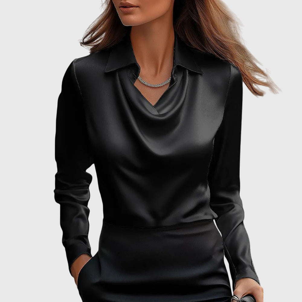 Sylvie | Blouse élégante avec un éclat brillant et un col plissé stylé