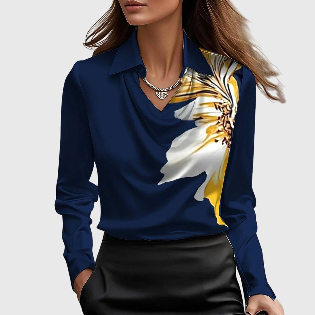 Sylvie | Blouse élégante avec un éclat brillant et un col plissé stylé