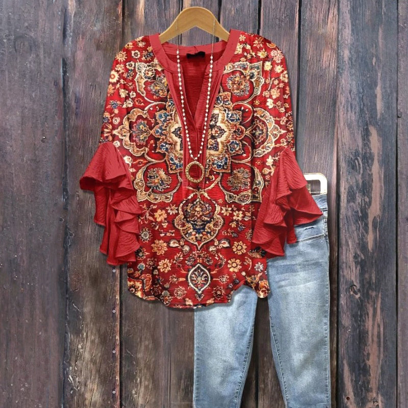 Blouse Vintage Élégante à Imprimé Floral pour un Style Unique
