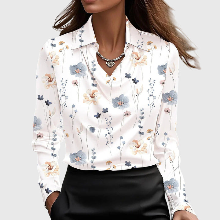 Sylvie | Blouse élégante avec un éclat brillant et un col plissé stylé