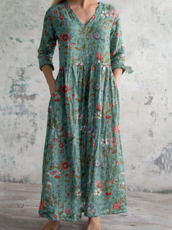 Robe Maxi Élégante Celestine avec Charmant Imprimé Fleuri Vintage