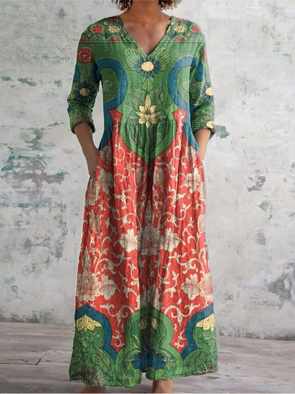 Robe Maxi Élégante Celestine avec Charmant Imprimé Fleuri Vintage