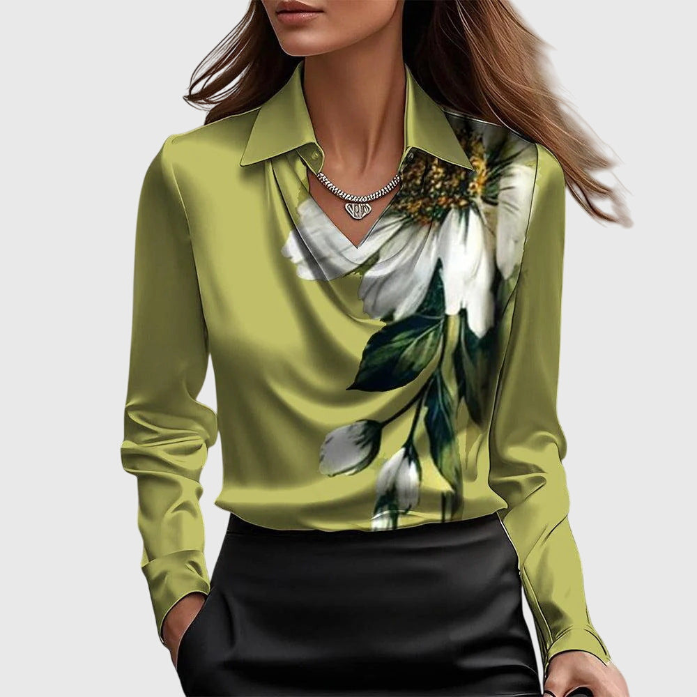 Sylvie | Blouse élégante avec un éclat brillant et un col plissé stylé