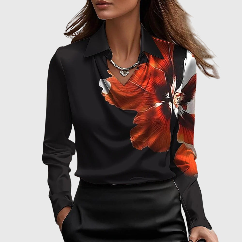 Sylvie | Blouse élégante avec un éclat brillant et un col plissé stylé
