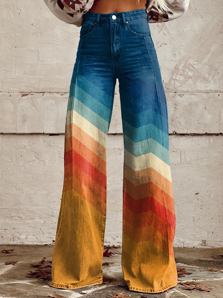 Jodie | Pantalon Large Chevron Sunset Élégant pour des Journées Chic