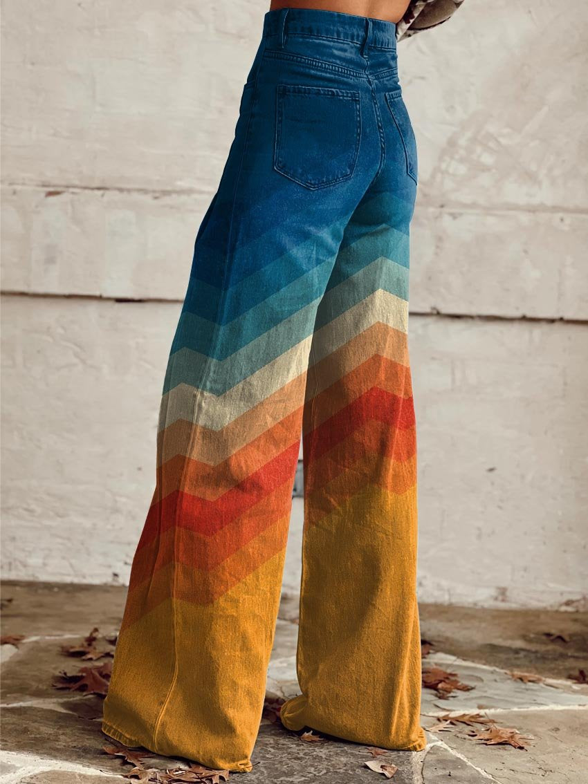 Jodie | Pantalon Large Chevron Sunset Élégant pour des Journées Chic